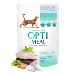 Optimeal (пауч) для кошек с треской и овощами в желе 85г(12шт)