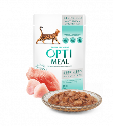 Optimeal (пауч) для стерилизованных кошек с индейкой и куриным филе в соусе 85г(12шт)