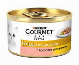 Корм Gourmet Gold Двойное удовольствие с лососем и цыпленком 85г(от 10шт)