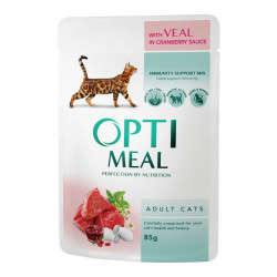 Optimeal (пауч)  для кошек с телятиной в клюквенном соусе 85г(12шт)