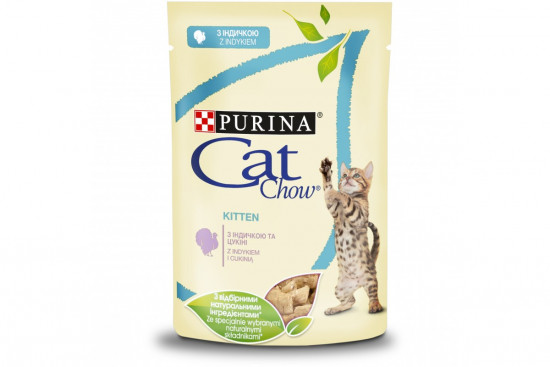 Влажный корм Cat Chow для котят с индейкой и цуккини в желе,85г(от 10шт)
