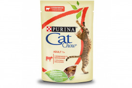  Вологий корм Cat Chow для кішок Ніжні шматочки з яловичиною і баклажанами в желе, 85г (от 10шт)