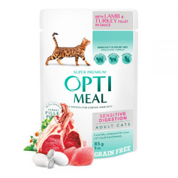 Optimeal (пауч) для кошек с чувствительным пищеварением ягненок с индейкой в соусе 85г(12шт)