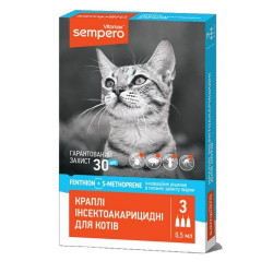  Sempero краплі від бліх і кліщів для котів від 2-х кг 0,5 мл Vitomax(3шт)