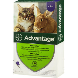 Капли на холку Advantage  для кошек и кроликов  от 4 кг, 4*0.8мл