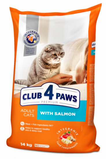 Клуб 4 лапы Premium сухой корм для котов, лосось, 14 кг