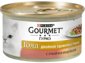 Корм  Gourmet Gold Двойное удовольствие с уткой и индейкой 85г(от10шт)