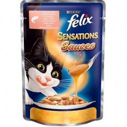 Влажный корм Felix Sensations с лососем в соусе со вкусом креветок,85г(от 10шт в ассортименте)
