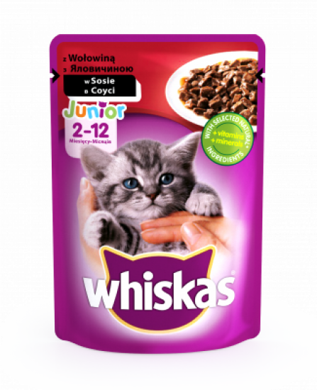 Whiskas влажный корм для котят с говядиной в соусе 100г(от 10шт)